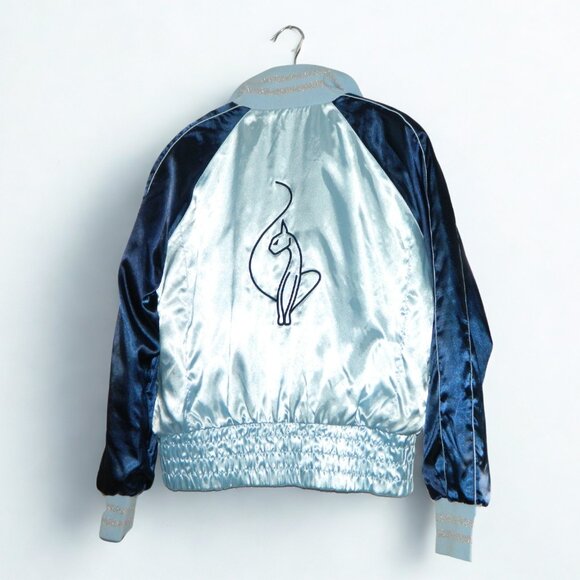 Baby Phat Vintage Satin Baby & Navy Blue Bomber Jacket Size XL Rare Hard to Find - Picture 3 of 15